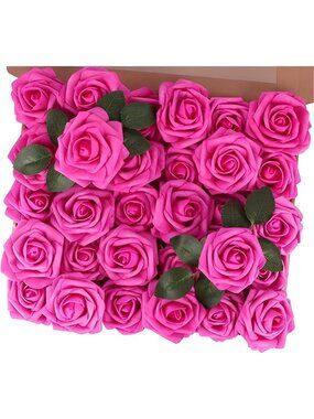 30pcs Real Touch Artificial Roses (Fuschia)